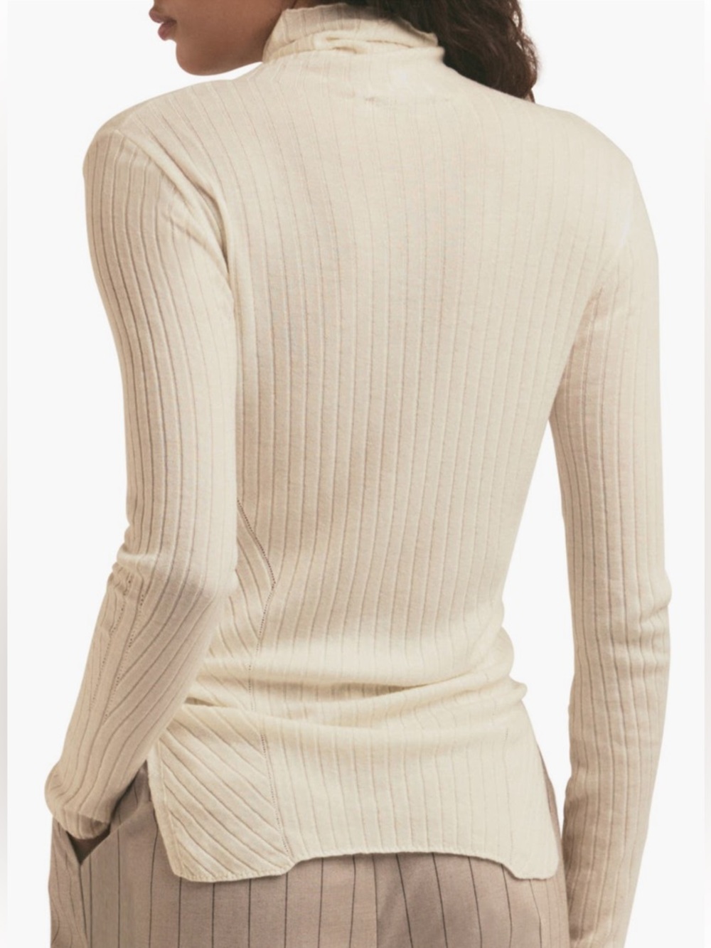 Favorite Daughter Nina Wool Turtleneck Sweater Cream Ribbed Size L - Picture 2 of 8
